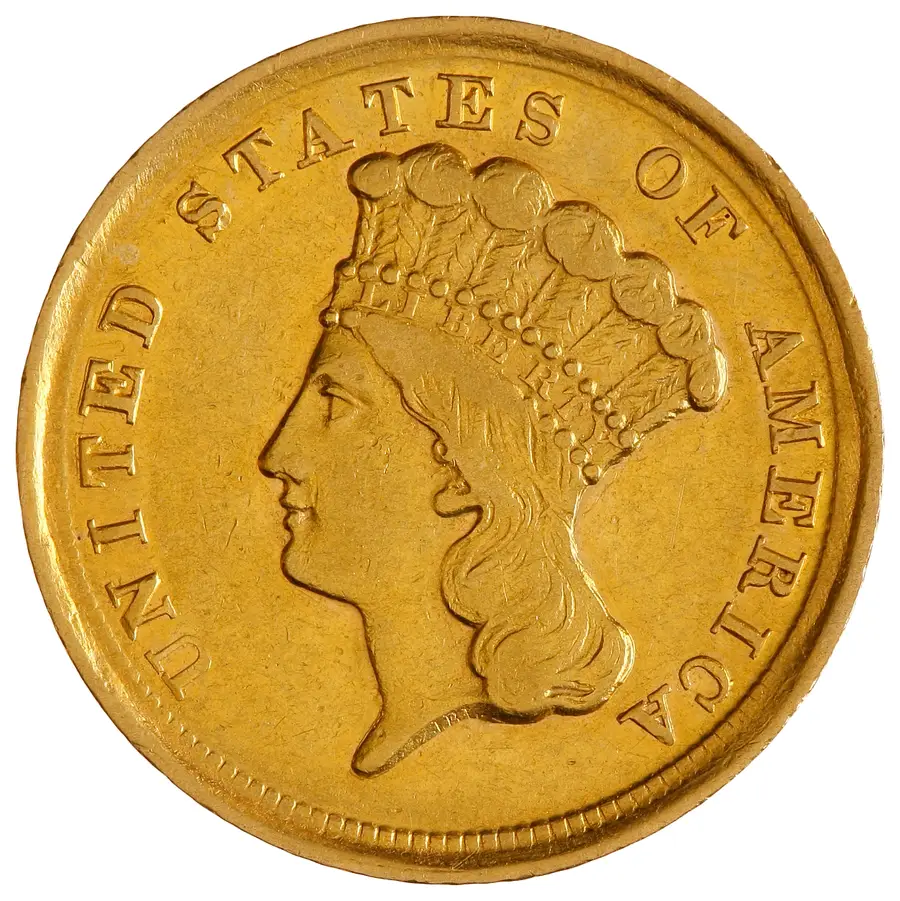 Indian Princess Head Three Dollar Gold Piece (Three-Dollar Gold, $3) の表面（オブバース）