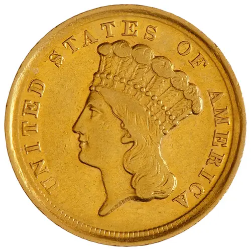 Indian Princess Head Three Dollar Gold Piece (Three-Dollar Gold, $3) の表面（American Numismatic Society (1969.172.1)）