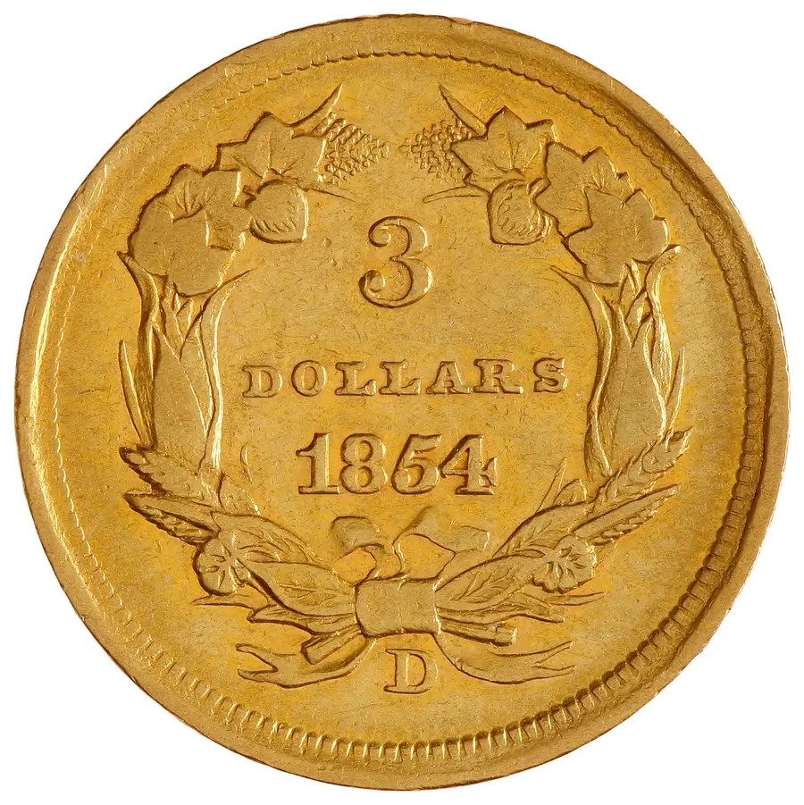 Indian Princess Head Three Dollar Gold Piece (Three-Dollar Gold, $3) の裏面（リバース）