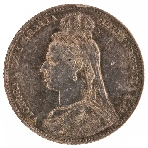 Victoria Shilling (British Silver Coin, 19th Century) の表面（American Numismatic Society (1992.57.115)）